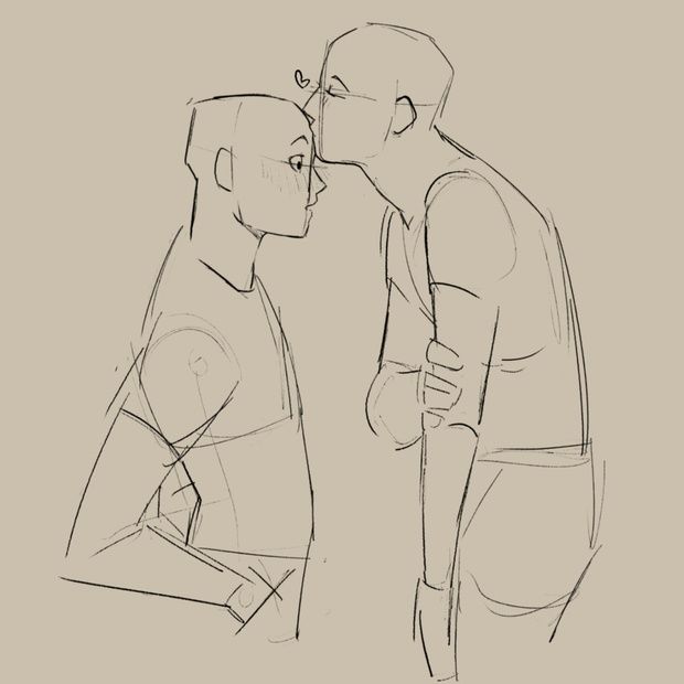 a drawing of two people kissing each other