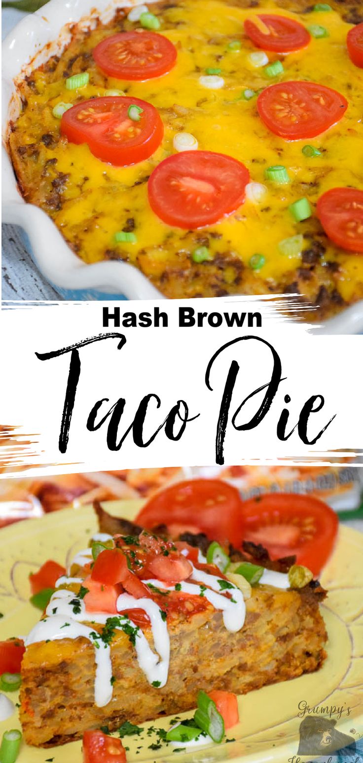 hash brown taco pie with tomatoes on top