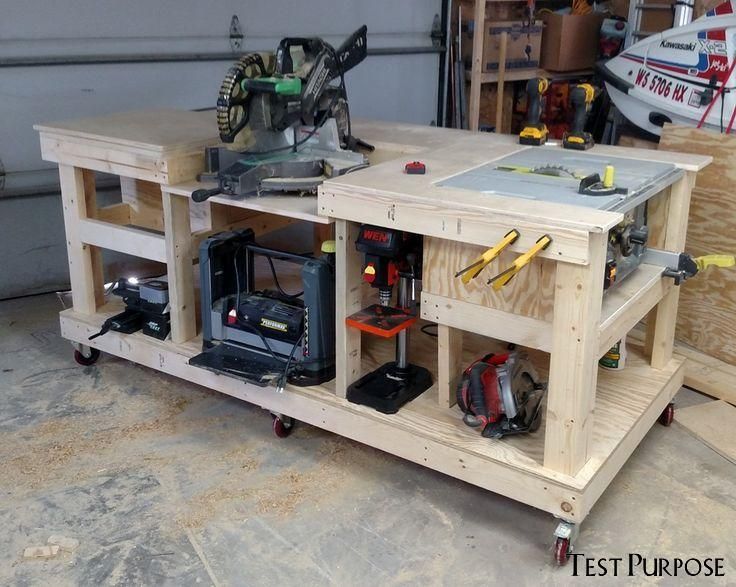 a workbench with tools on it in a garage