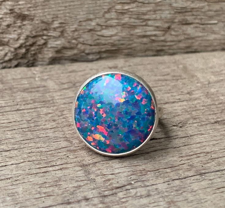 Sparkly Round Dark Blue Opal Sterling Silver Ring | October Birthstone Ring | Gifts for Her | Sparkly Stone Ring | Opal Ring by GildedBug on Etsy Blue Opal Round Ring, Blue Round Opal Ring, Blue Cabochon Opal Ring In Sterling Silver, Adjustable Blue Opal Ring, Blue Opal Cabochon Ring, Handmade Blue Opal Rings, Handmade Blue Opal Ring In Sterling Silver, October Birthstone Ring, October Birthstone Rings