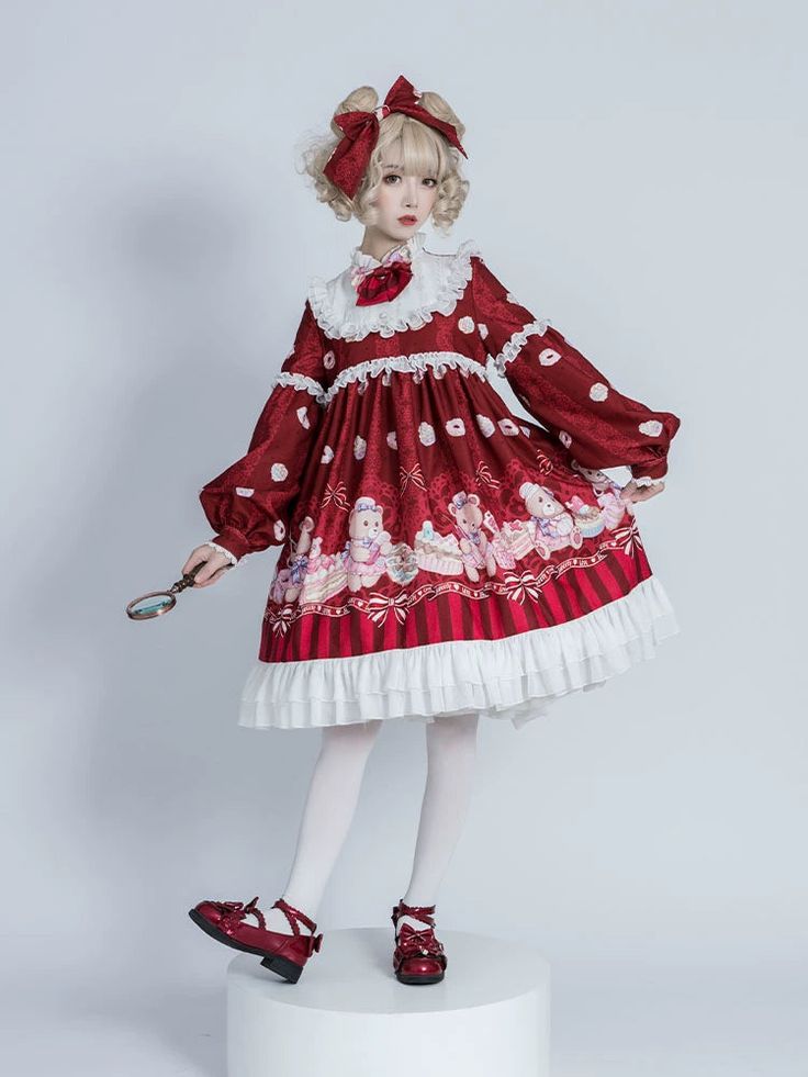 ❤︎Nurse Bear Gemini Longhorita Dress❤︎ Sweet Lolita, Polyester Dress, Sweet Dress, Lolita Dress, Lolita Fashion, Catsuit, Dress First, Alternative Fashion, Empire Waist