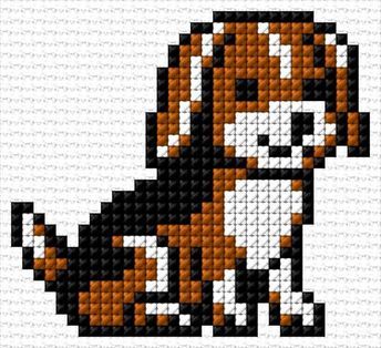 a cross stitch beagle dog sitting on the ground