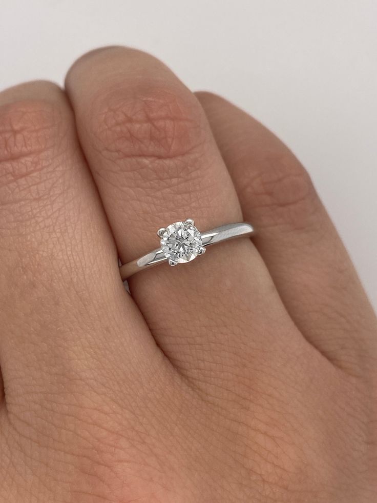 0.50 Ct Natural Round Cut Diamond Engagement Ring 14K White Gold Round Cut Diamond Engagement Ring, Diamond Solitaire Ring, Natural Diamond Engagement Ring, Diamond Ring Settings, Ring Crafts, Diamond Solitaire Rings, Round Cut Diamond, Wedding Ring Sets, White Rose