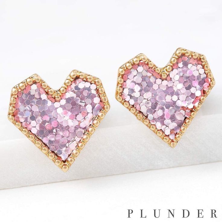 Sparkly Pink Glitter Heart Stud Earrings. 0.75" Drop Weight: 0.100 Oz. New In Box! Plunder Jewelry, Plunder Design, Gold Heart Earring, Coral Design, Drop Weight, Silver Diamond Earrings, Love Earrings, Crystal Dangle Earrings, Heart Stud Earrings