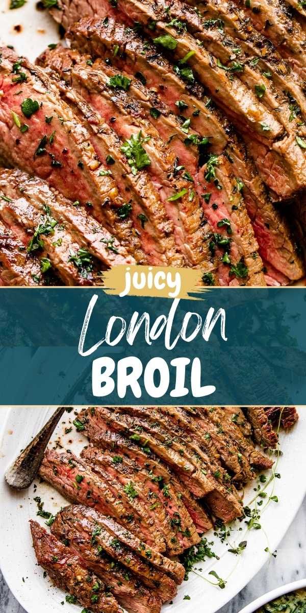 juicy london broil on a plate with parsley