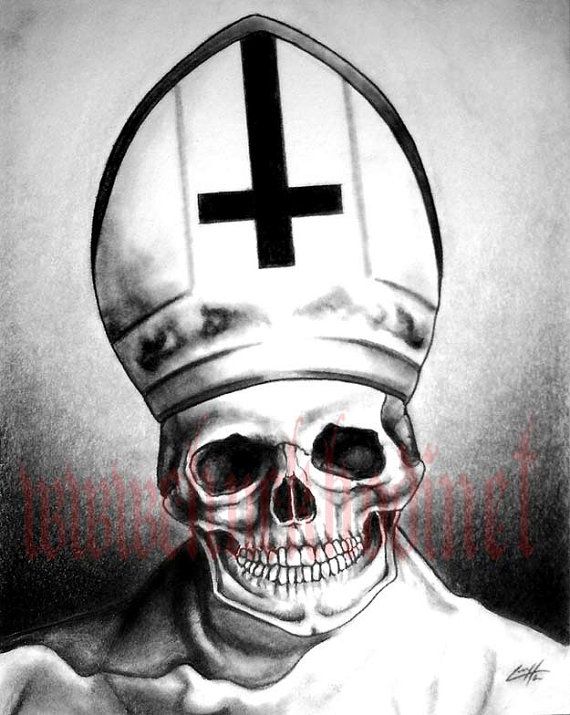 a drawing of a skull wearing a helmet with a cross on it's forehead