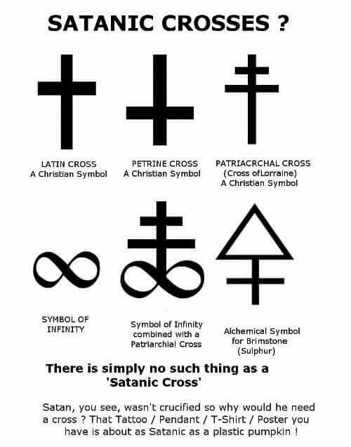 the symbols for satanic crosses are shown in black and white, with text below