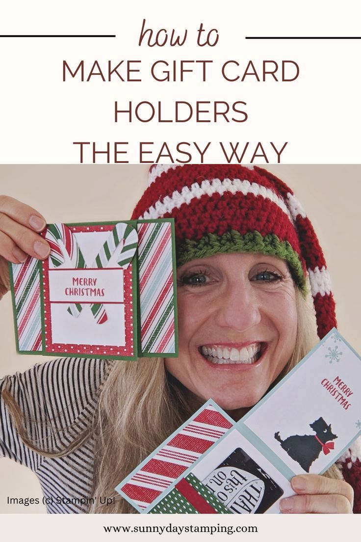 a woman holding up some cards with the text how to make gift card holders the easy way