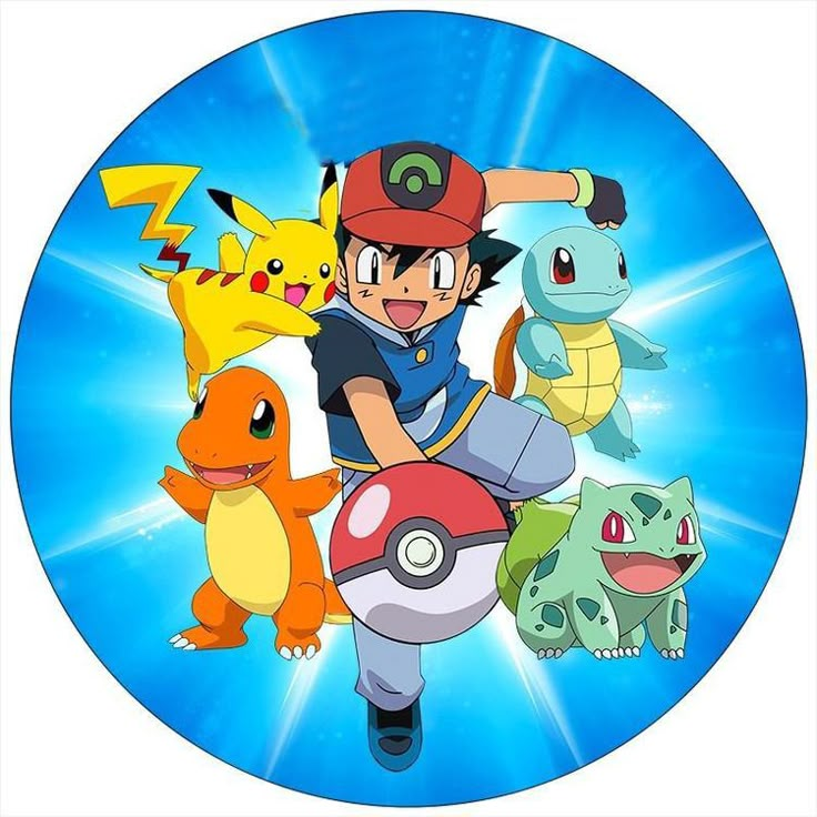 the pokemon characters are all grouped together