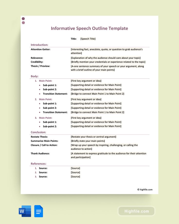 an informive speech outline template