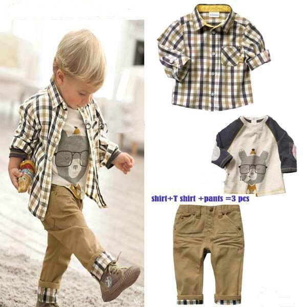 Outfits & Sets ! 3PCS New Baby Boys shirt + T-shirt + Denim Pant Set fit 12M-6T Description: Item Condition: 100% Brand new Material:  cotton Item Color:  as photo    Package: 1pcs Coat + Shirt + Denim PantOur photos are just for reference , we don't guarantee the wear effect on different bodies being the same as the model, we strongly recommend to view the size chart below before your bid. If your measurement is floating between two sizes, advise choosing the larger size. (Measurements shown in Spring Baby Clothes, Baby Boy Shirts, Baby Boy Dress, Boys Plaid, Cartoon Outfits, Boys Wear, Clothes Set