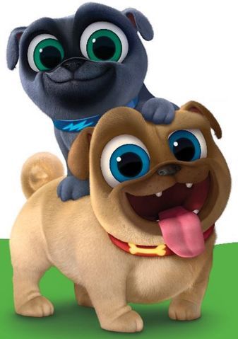 a cartoon dog with big eyes riding on the back of another dog