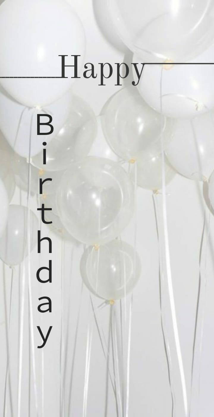 a bunch of balloons with the words happy birthday written on them in black and white