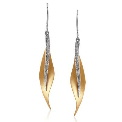 Simon G. 18Kt Yellow and White Gold Dangle Leaf Earrings Featuring 0.13 Carats White Diamonds 50 Birthday, White Diamond Earrings, Contemporary Earrings, Jewelry Design Inspiration, Precious Gemstones Jewelry, Earring Box, Fallen Leaves, Yellow Gold Earrings, Jewelry Appraisal