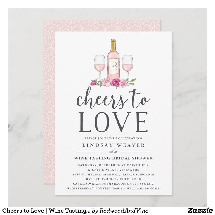 the cheers to love wine bridal party card is shown on a marble surface with pink flowers