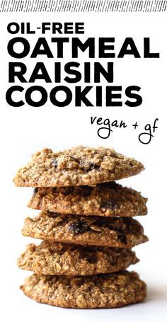 a stack of oatmeal raisin cookies on top of each other with text overlay