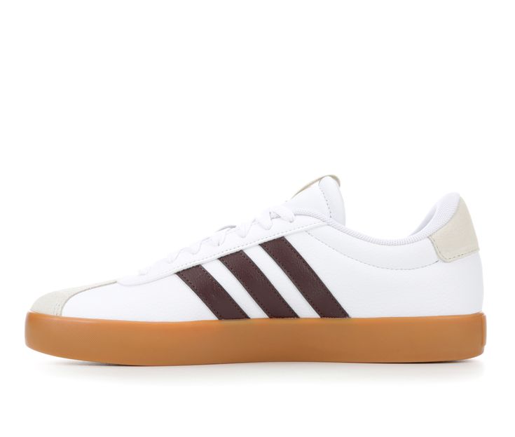 The Men's Adidas VL Court 3.0 Sneakers are a perfect fusion of style and comfort, designed to enhance your everyday look while providing the support you need for your active lifestyle. Canvas upper, Lace-up front, Rubber outsole, Synthetic leather 3-Stripes | Men's Adidas VL Court 3.0 Sneakers in White/Brown/Gum Size 9 Adidas Leather Skate Shoes With Three Stripes, White Leather Skate Shoes With Three Stripes, Brown Sporty Adidas Skate Shoes, Sporty Brown Adidas Skate Shoes, Sporty Brown Sneakers With Three Stripes Branding, Brown Sneakers With Three Stripes And Round Toe, Brown Sneakers With Three Stripes Branding, Sporty Brown Sneakers With Three Stripes, Brown Sporty Sneakers With Three Stripes