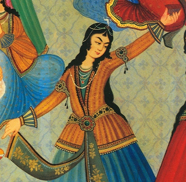 three women in colorful dresses are dancing together