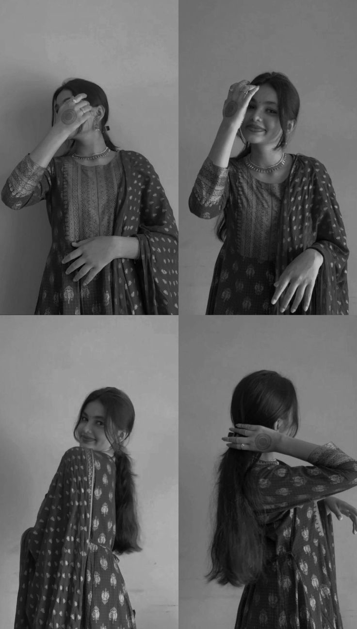 black and white photos of a woman covering her face with her hands, in four different poses