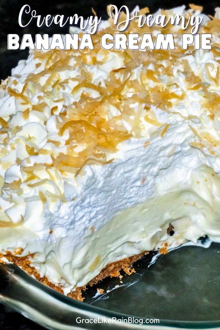 a piece of banana cream pie on a plate