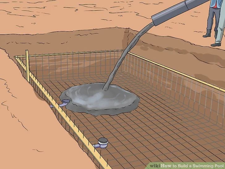 a man is pouring cement into a hole in the ground with a pipe attached to it