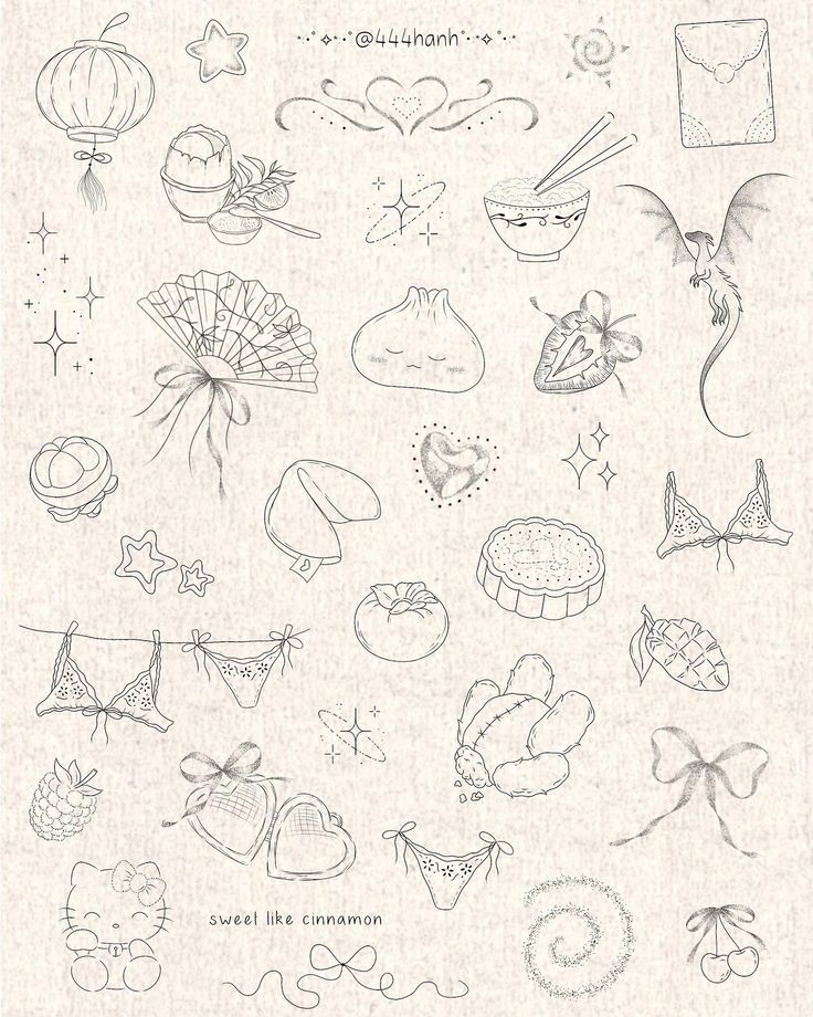 a drawing of various items on a piece of paper