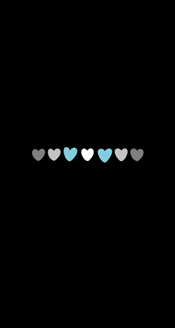 four hearts are lined up in the same row on a black background with blue, gray and white colors