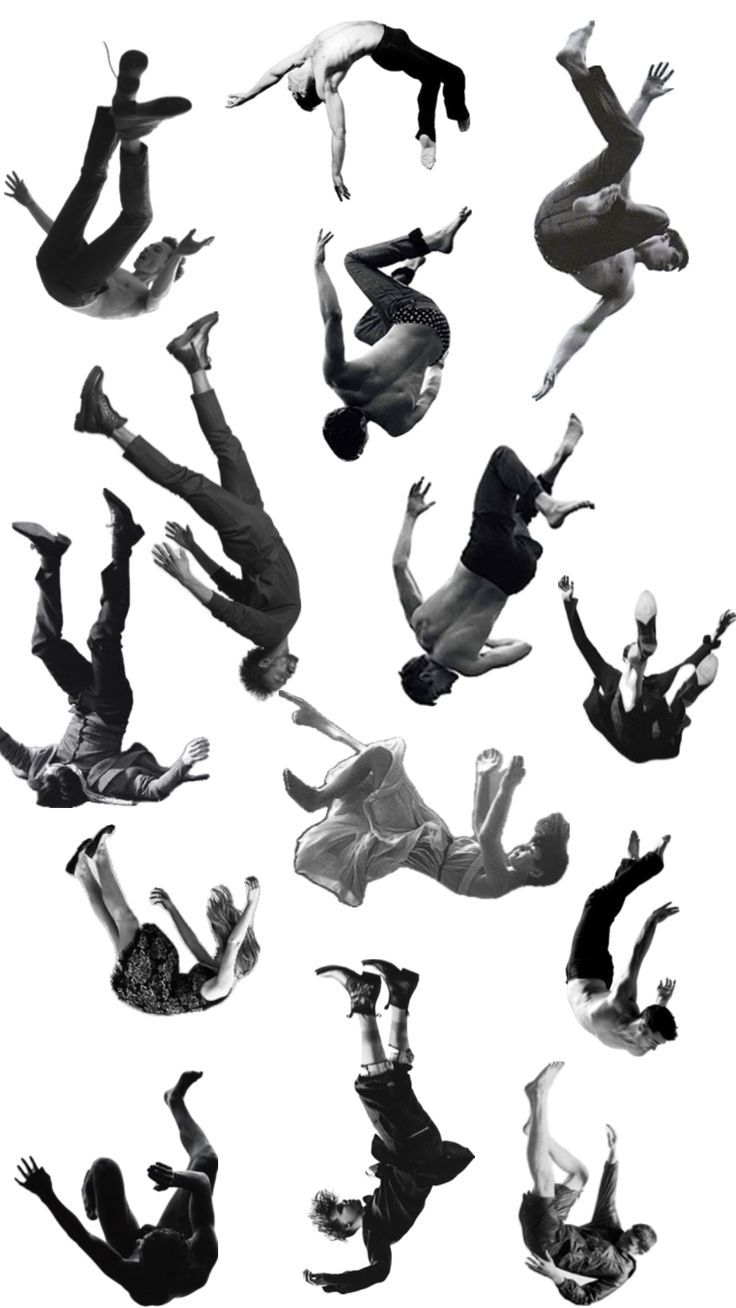 multiple images of people doing different things in the air with their hands and legs spread out