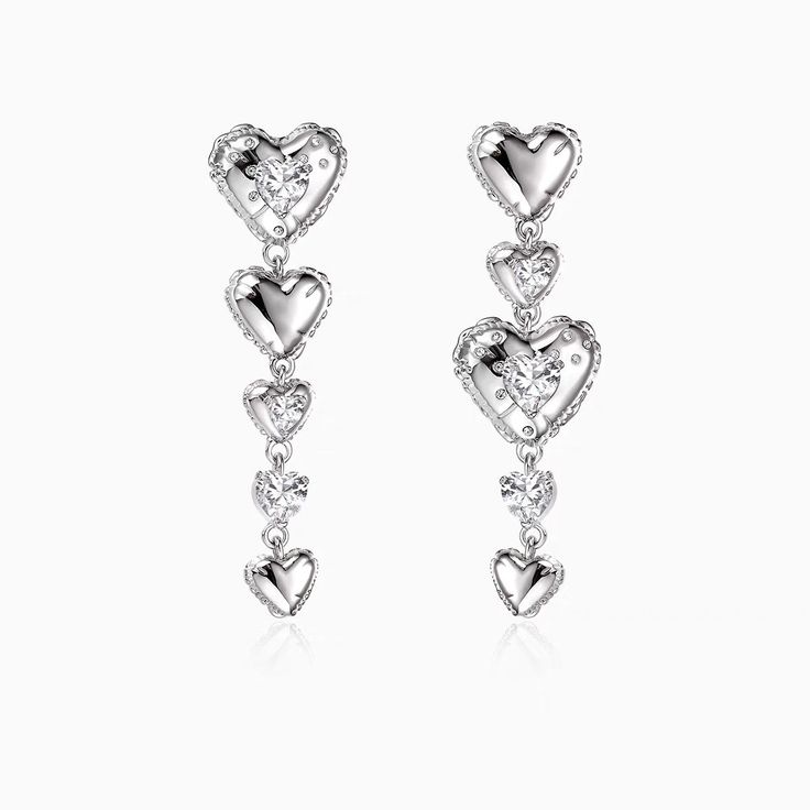 Solid silver heart shaped in crystal encrusted earrings. Material: Platinum-plated Brass, Cubic Zirconia, crystal Size:L3cm*W1.7cm Weight:5.14g/pc Organizing Hair Accessories, Heart Shaped Jewelry, Classy Jewelry, Funky Jewelry, Jewelry Lookbook, Jewelry Inspo, Contemporary Jewelry, Pretty Jewellery, Cute Earrings