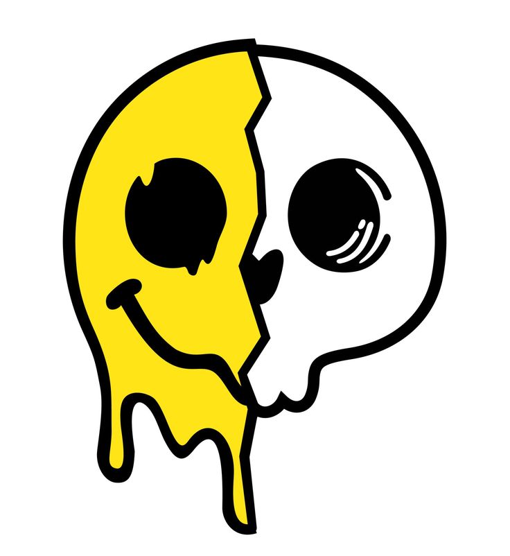 a yellow and black skull with one eye open