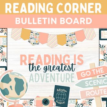 the reading corner bulletin board is filled with books, magazines and other things to read