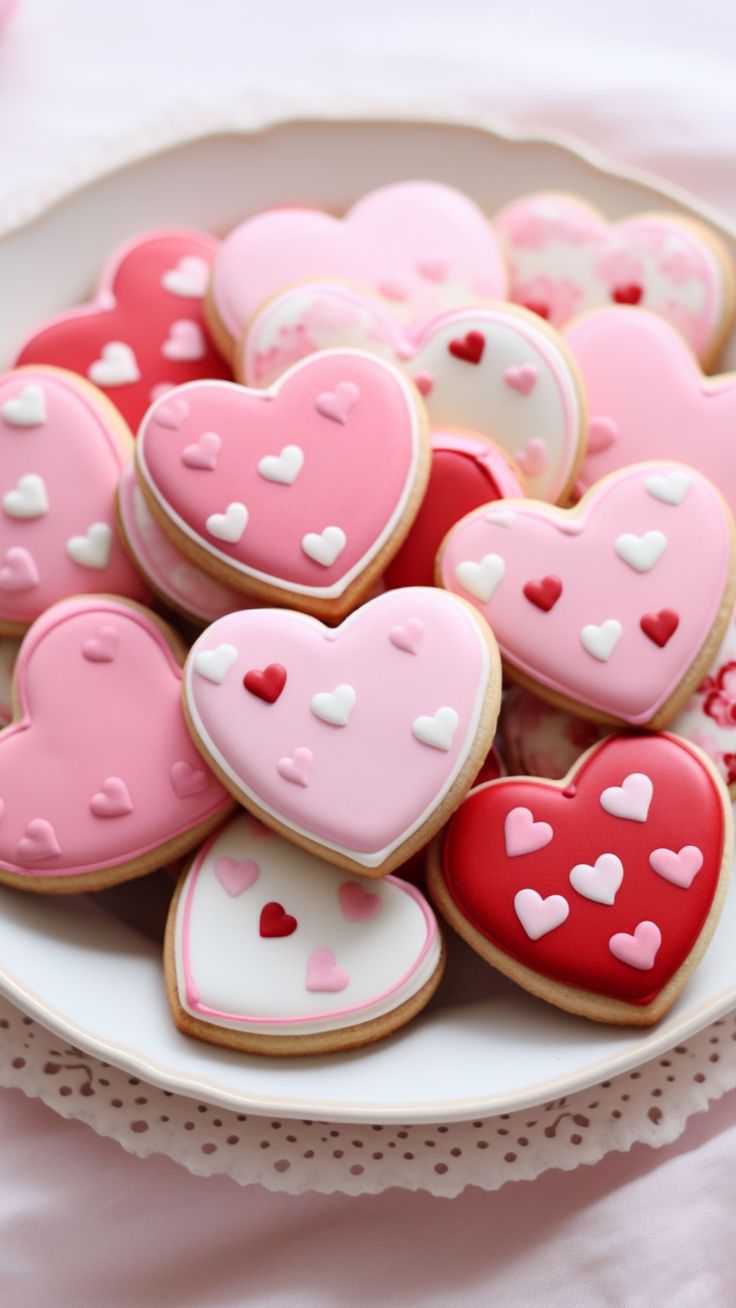 some heart shaped cookies on a plate