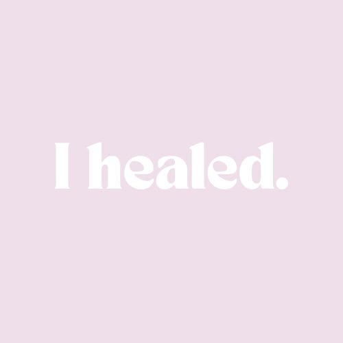 the word ihealed is written in white on a pale pink background