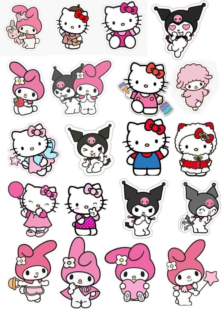 the hello kitty stickers are all different colors and sizes, but one is pink