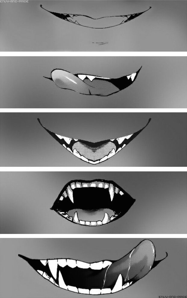 an image of teeth with different expressions on the front and back of each mouth, which are