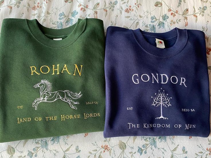 two t - shirts with the words gondor and the kingdom of men on them