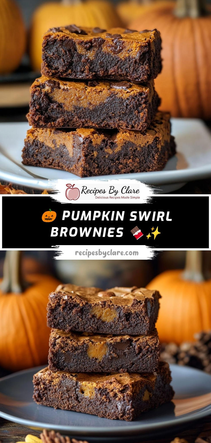 pumpkin swirl brownies stacked on top of each other