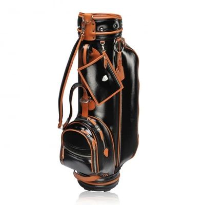 a black and brown golf bag on white background