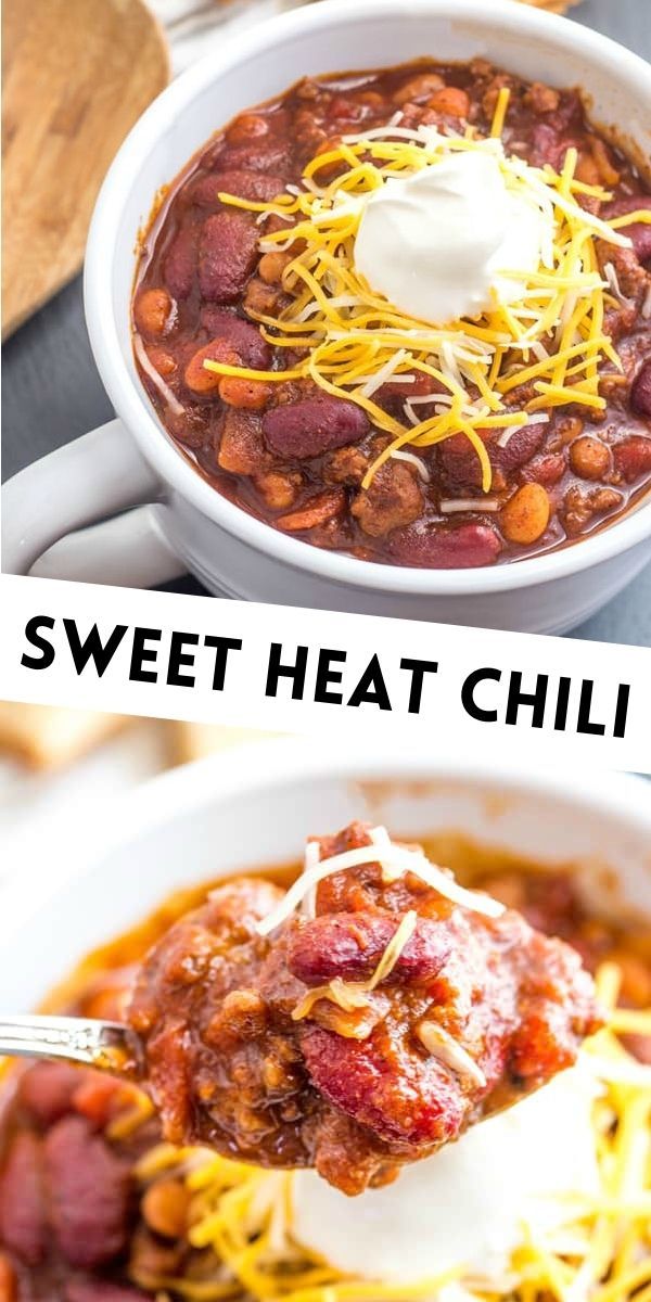 two pictures with different types of chili in them and the words sweet heat chili on top