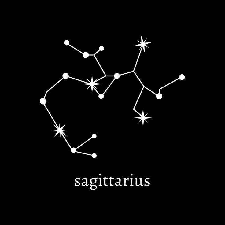 the zodiac sign sagittarius on a black background with white stars in the shape of a heart