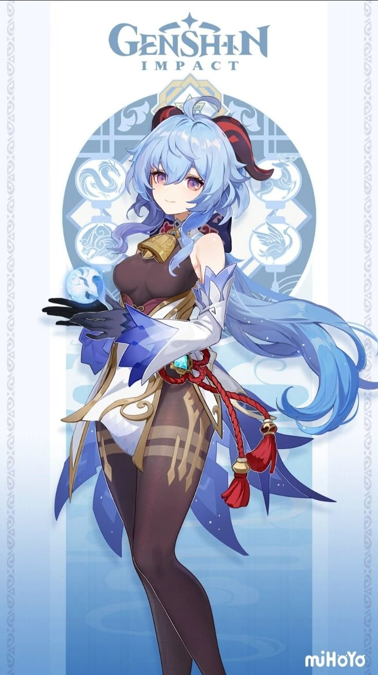 an anime character with blue hair and long white hair, holding her hands on her hips