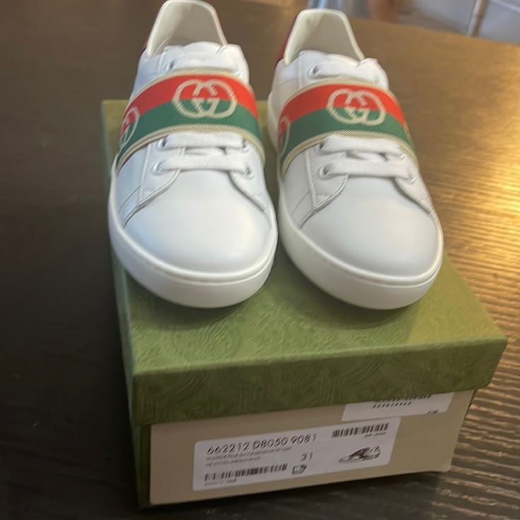 Brand New Kids Gucci Sneakers Size 31/13 And Size 33/2. Comes With Box And Dust Bag. Gucci Sneakers With Logo And Round Toe, Gucci Sneakers With Logo, White Gucci Sneakers With Logo, White Gucci Sneakers With Logo Detail, Gucci Sneakers, Shoes Brand, Gucci Shoes, New Kids, Shoe Brands