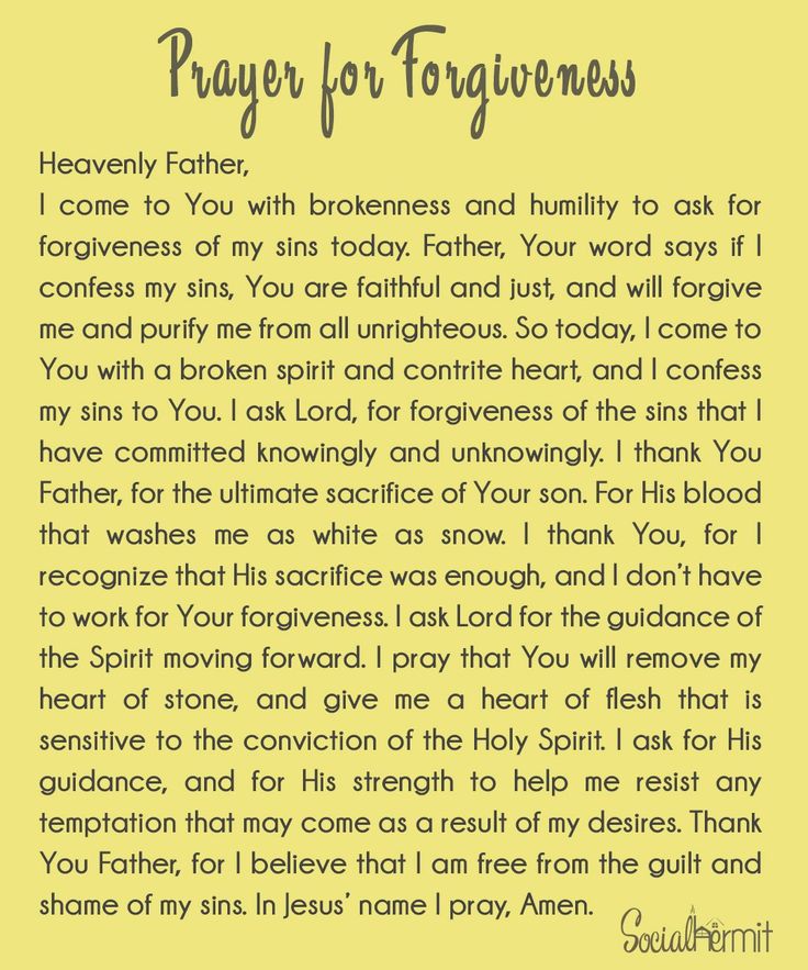 a prayer card with the words prayer for forgiveness