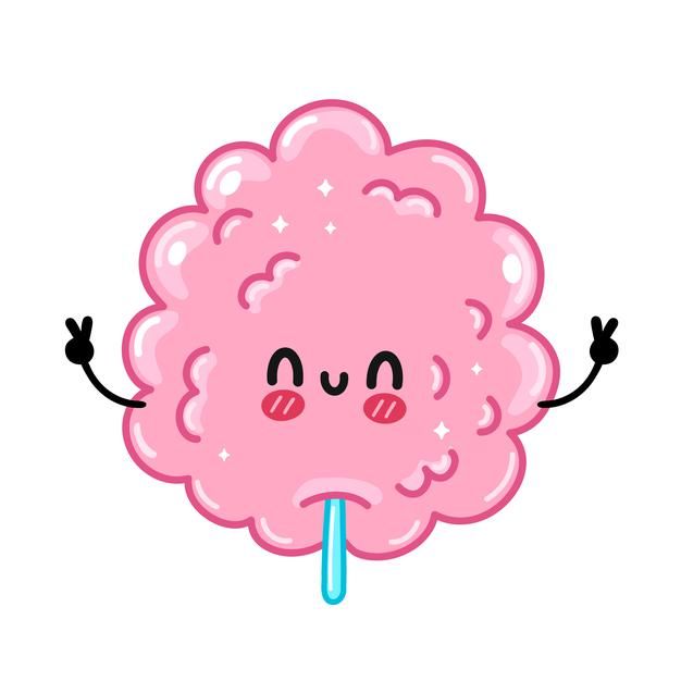 a pink cloud with eyes, arms and legs sticking out from behind it's head