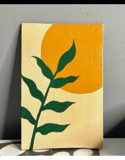 a painting of a plant with the sun in the background