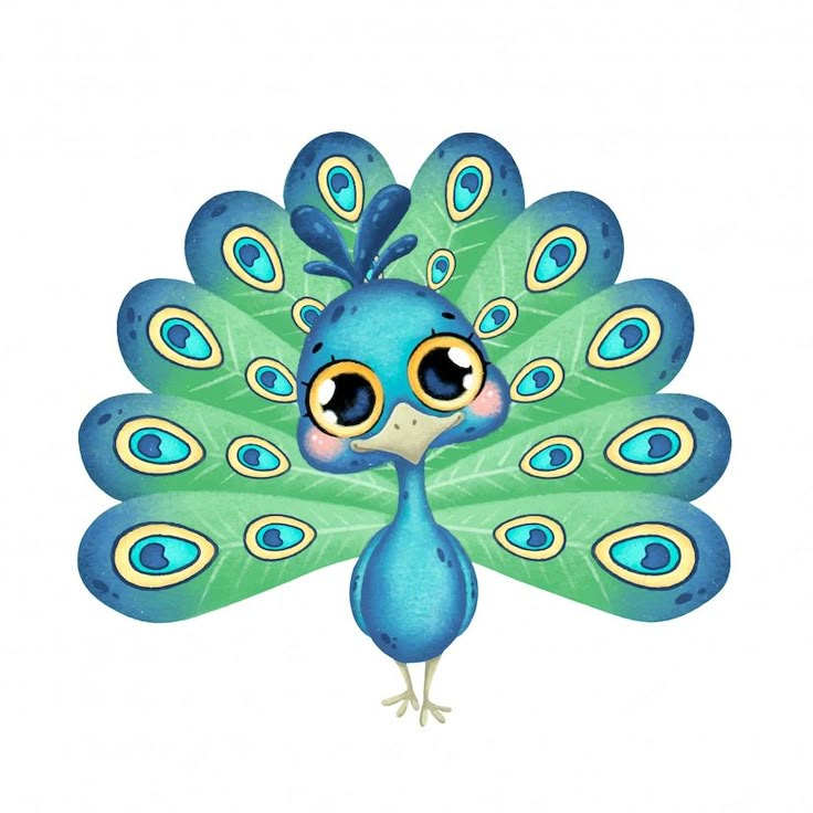 a blue and green peacock with big eyes on it's tail, standing in front of a white background