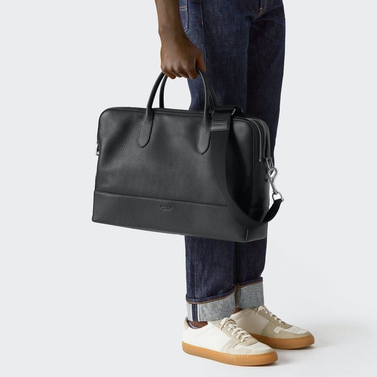 Shinola Men's Bag | Canfield Double Zip Brief Classic Business Travel Bag In Textured Leather, Classic Textured Leather Shoulder Briefcase, Classic Briefcase For Everyday Use, Classic Everyday Use Briefcase, Midnight Oil, American Leather, The Midnight, Detroit Michigan, Leather Pieces