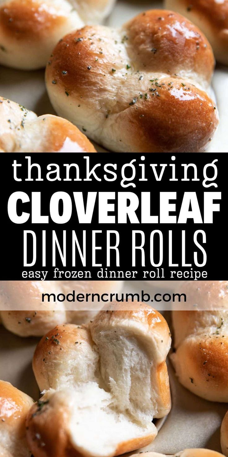 thanksgiving dinner rolls with text overlay that says thanksgiving clover leaf dinner rolls