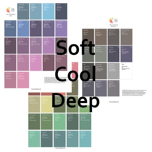 the words soft cool deep are shown in black and white, with different colors on it