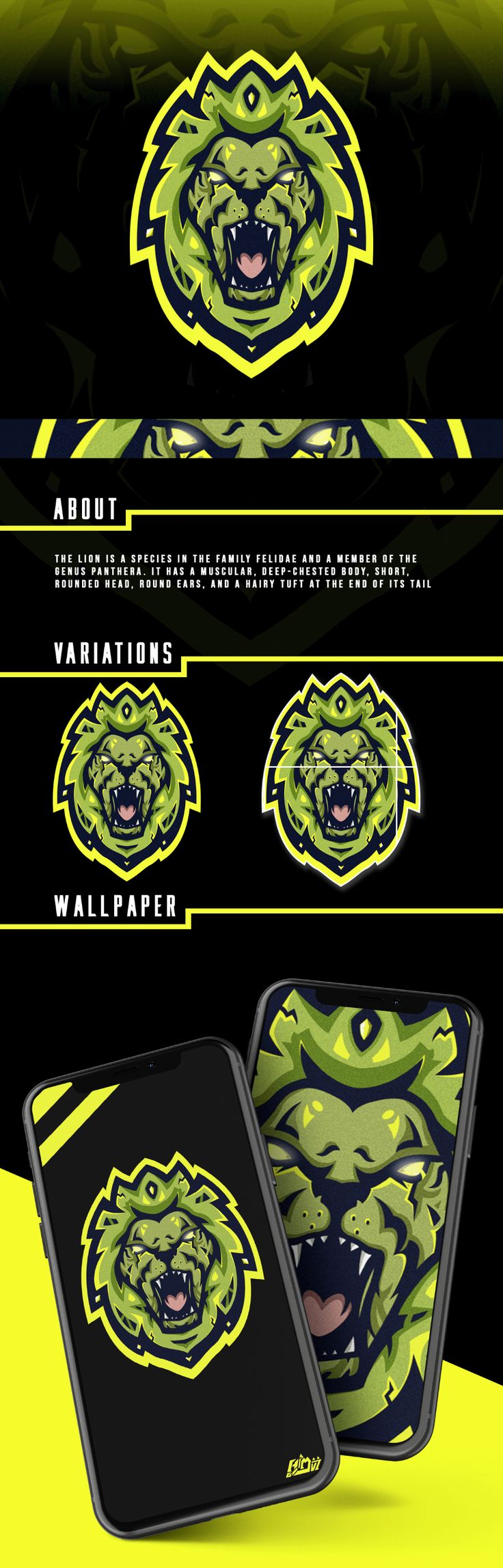 the green and yellow wallpaper has an image of a lion on it